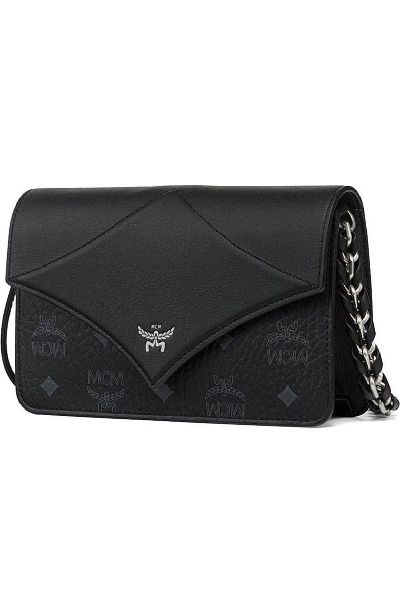 MCM Mini Diamond Shoulder Bag in Visetos Leather Mix, Alternate, color, Black