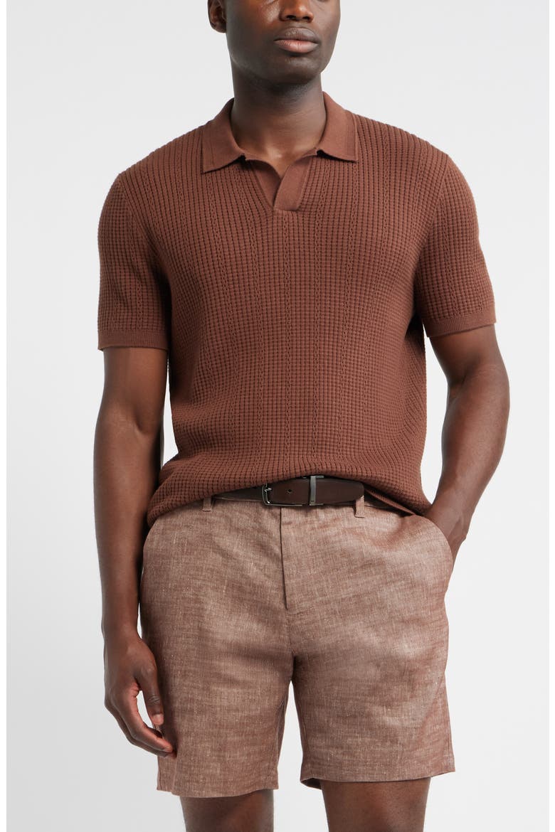 Textured Johnny Collar Cotton & Silk Polo Sweater, Main, color, BROWN ROCK