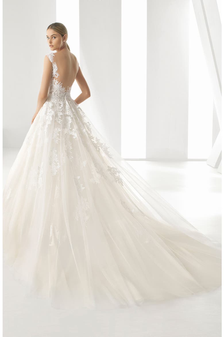 Denis Illusion Lace & Tulle Ballgown Wedding Dress, Alternate, color, NATURAL/ NUDE