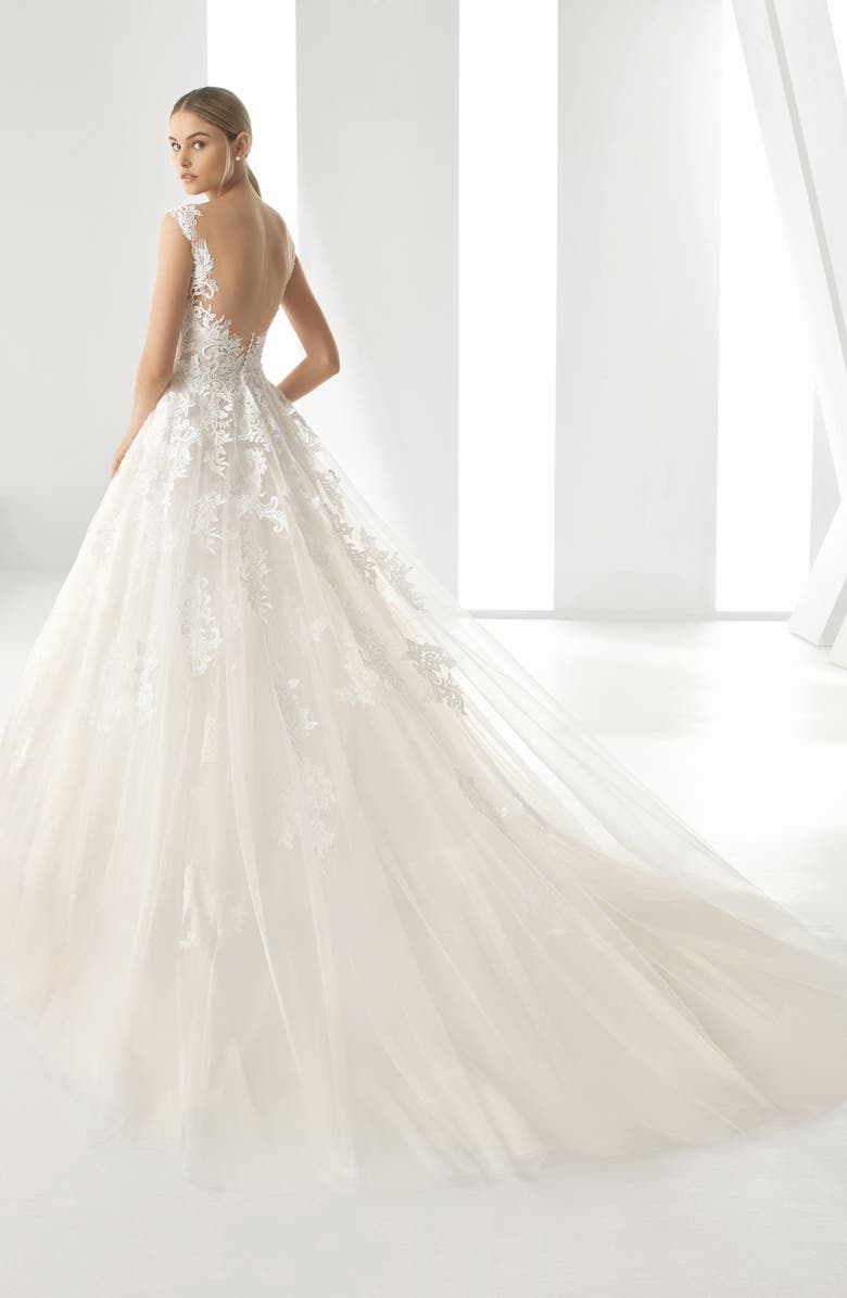 Rosa Clará Denis Illusion Lace & Tulle Ballgown Wedding Dress, Alternate, color, 