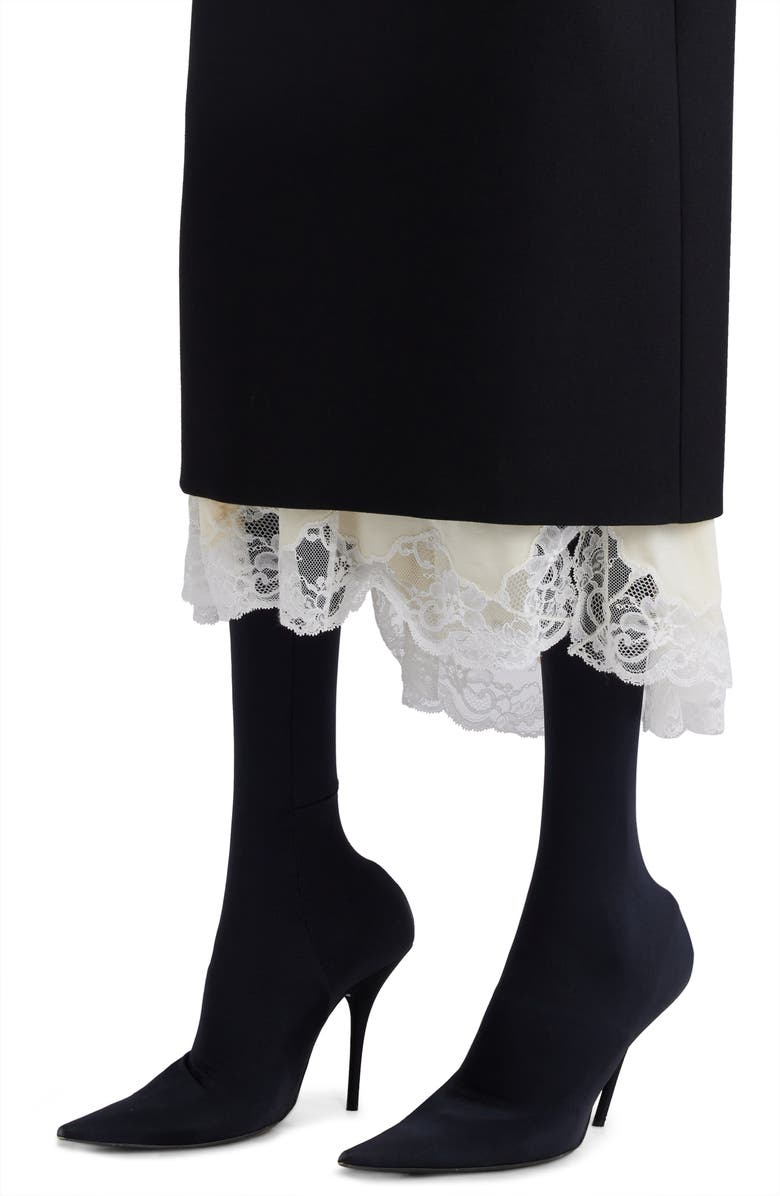 Balenciaga Lingerie Lace Wool Gabardine & Jersey Midi Skirt, Alternate, color,