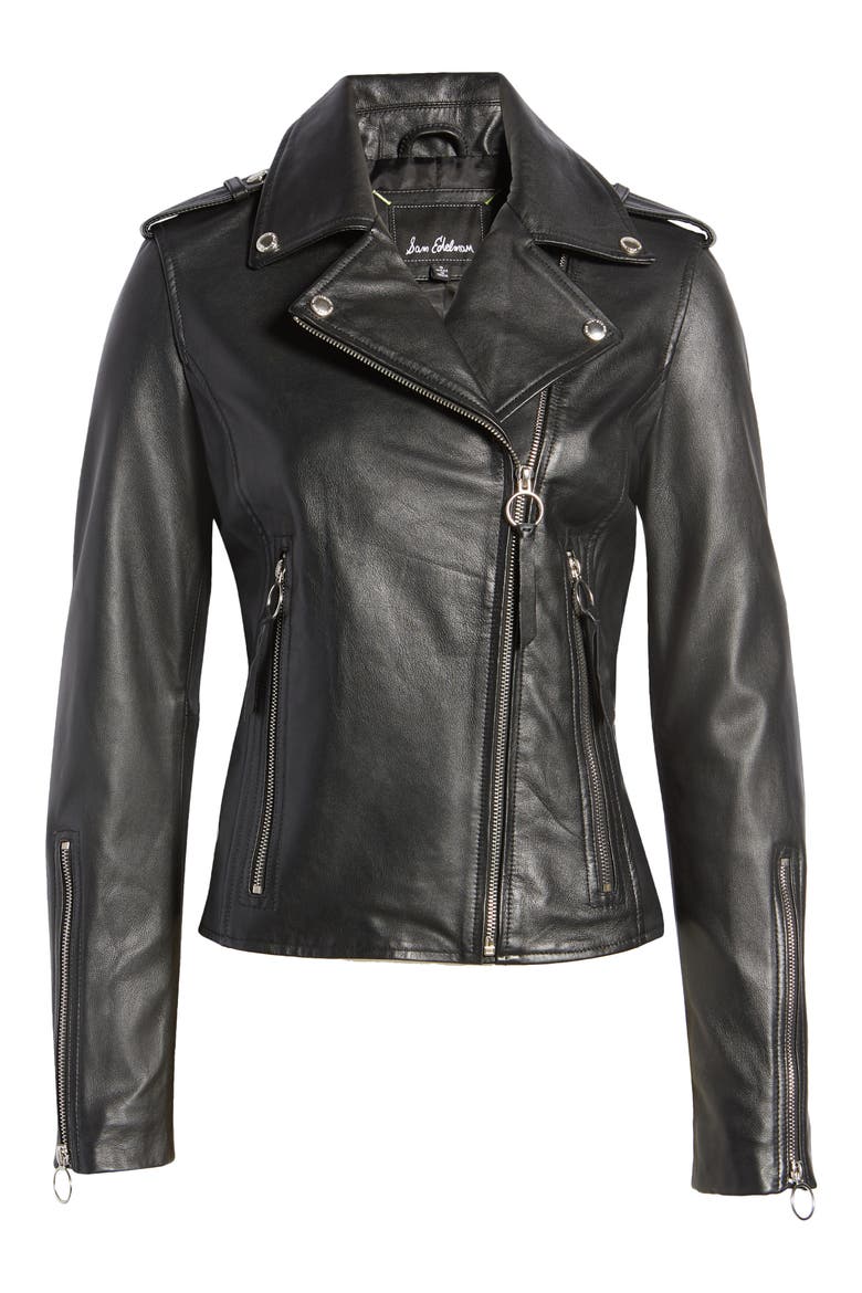 Leather Moto Jacket, Alternate, color, BLACK