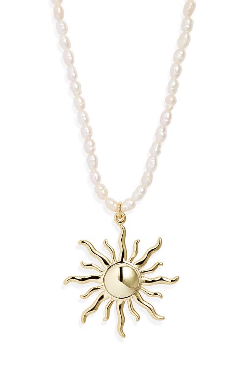 Child Of Wild Sun Rays Genuine Pearl Pendant Necklace In Gold