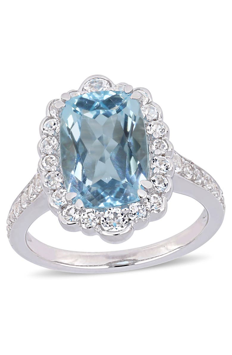 Julianna B. Blue & White Topaz Halo Cocktail Ring, Main, color, Topaz