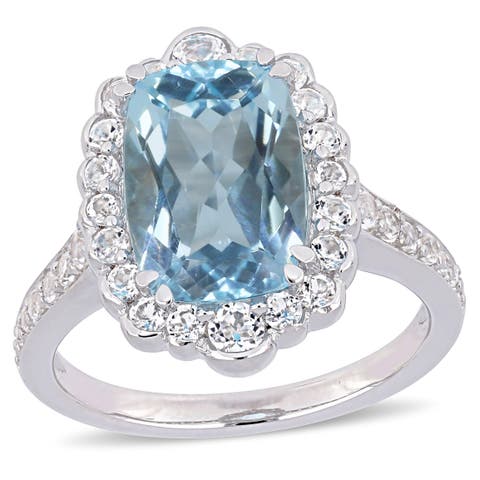 Blue & White Topaz Halo Cocktail Ring