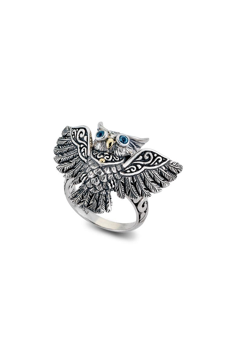 Blue Topaz Owl Ring, Main, color, SILVER/ BLUE TOPAZ