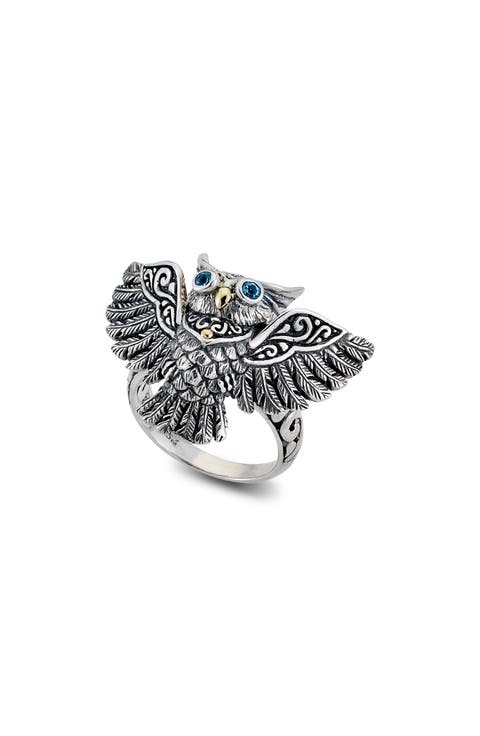 Blue Topaz Owl Ring