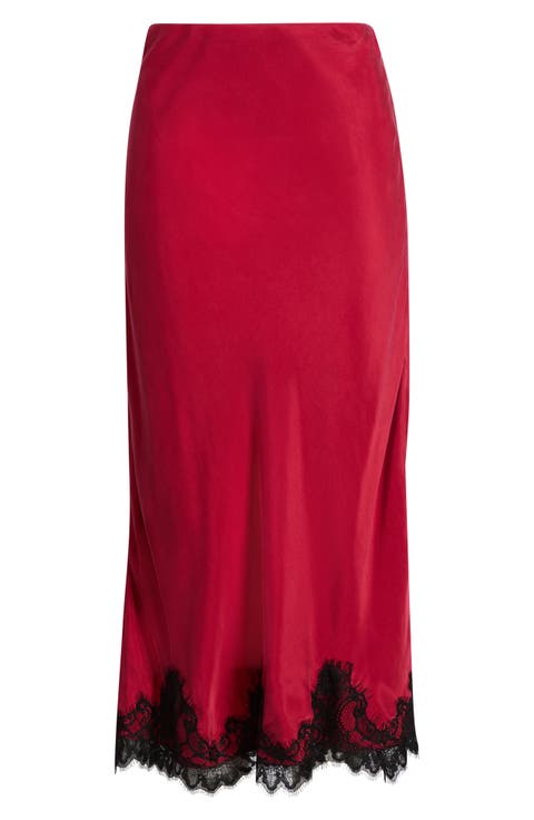 Lace Hem Bias Midi Skirt