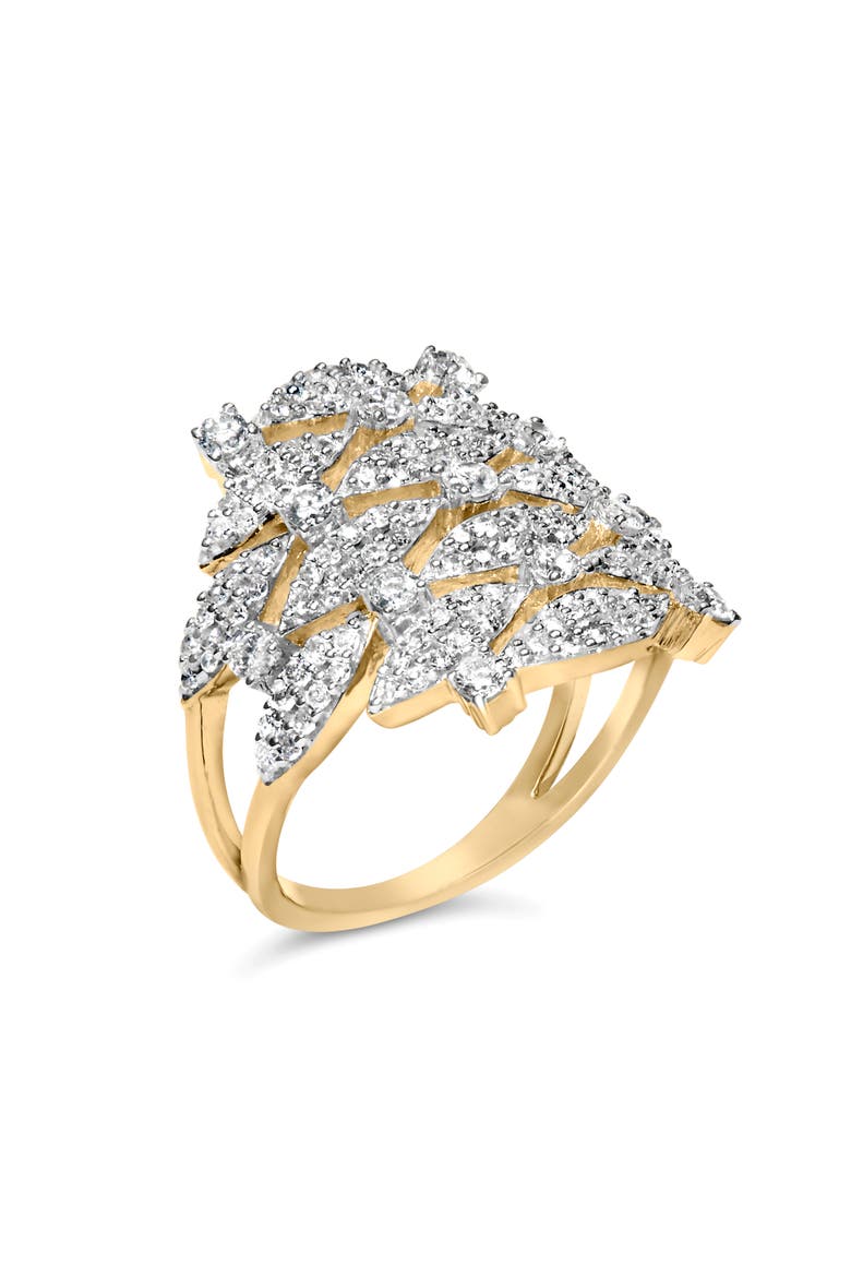 14K Gold 1.0 Cttw Diamond Geometric Stacked Open Cocktail Ring, Alternate, color, Yellow Gold