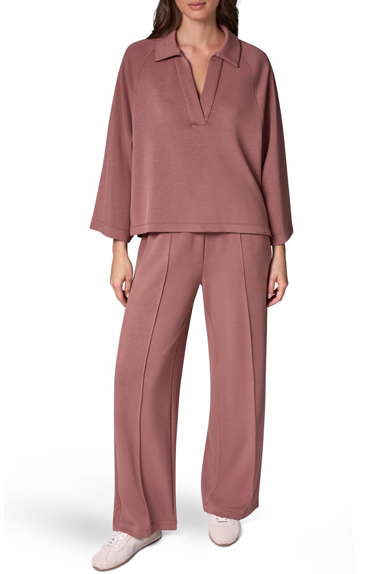 Jet Setter Collared V-Neck Pullover Top, Alternate, color, ROSE TAUPE