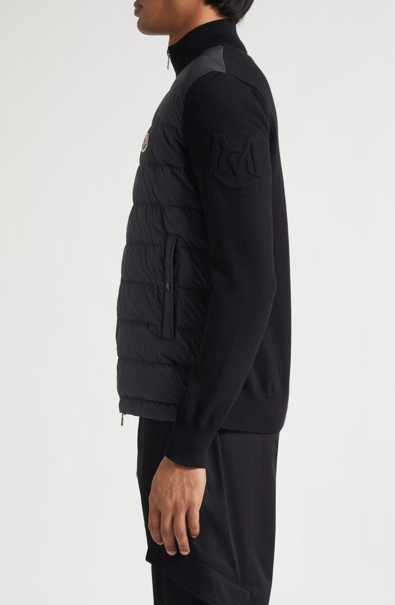 Moncler Padded Mixed Media Zip Cardigan, Alternate, color, Black