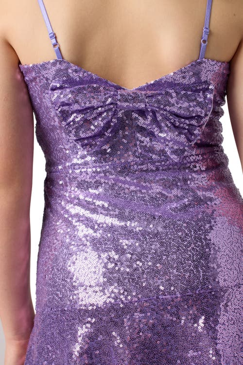 Un Deux Trois Girl's Tiered Sequin Dress W/ Bow In Purple
