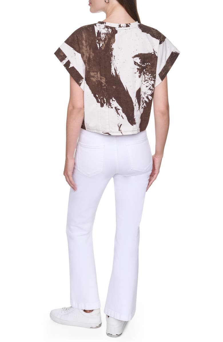 DKNY Dolman Sleeve Pleated Crop Top, Alternate, color, Coconut Brushstroke