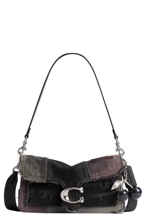 Tabby 26 Denim Patchwork Shoulder Bag with Cherry Charm