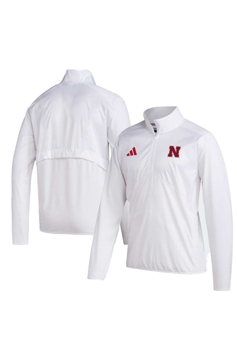 adidas Men's adidas White Nebraska Huskers Sideline AEROREADY Raglan Sleeve Quarter-Zip Jacket, Main, color, 