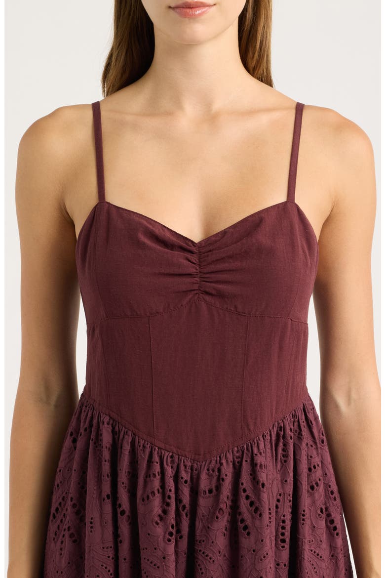 Eyelet Scallop Sleeveless Midi Dress, Alternate, color, WINE