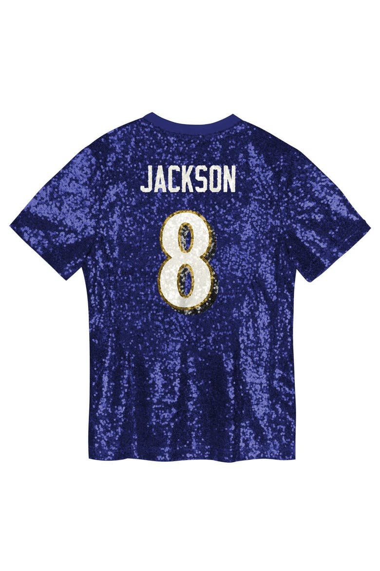 Girls Youth Lamar Jackson Purple Baltimore Ravens Sequin V-Neck Fashion Jersey, Alternate, color, Purple