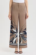 Ming Wang Crepe de Chine Wide Leg Floral Abstract Pants