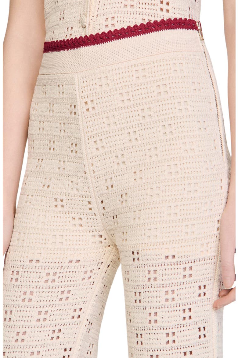 Crochet-look knit trousers, Alternate, color, Ecru
