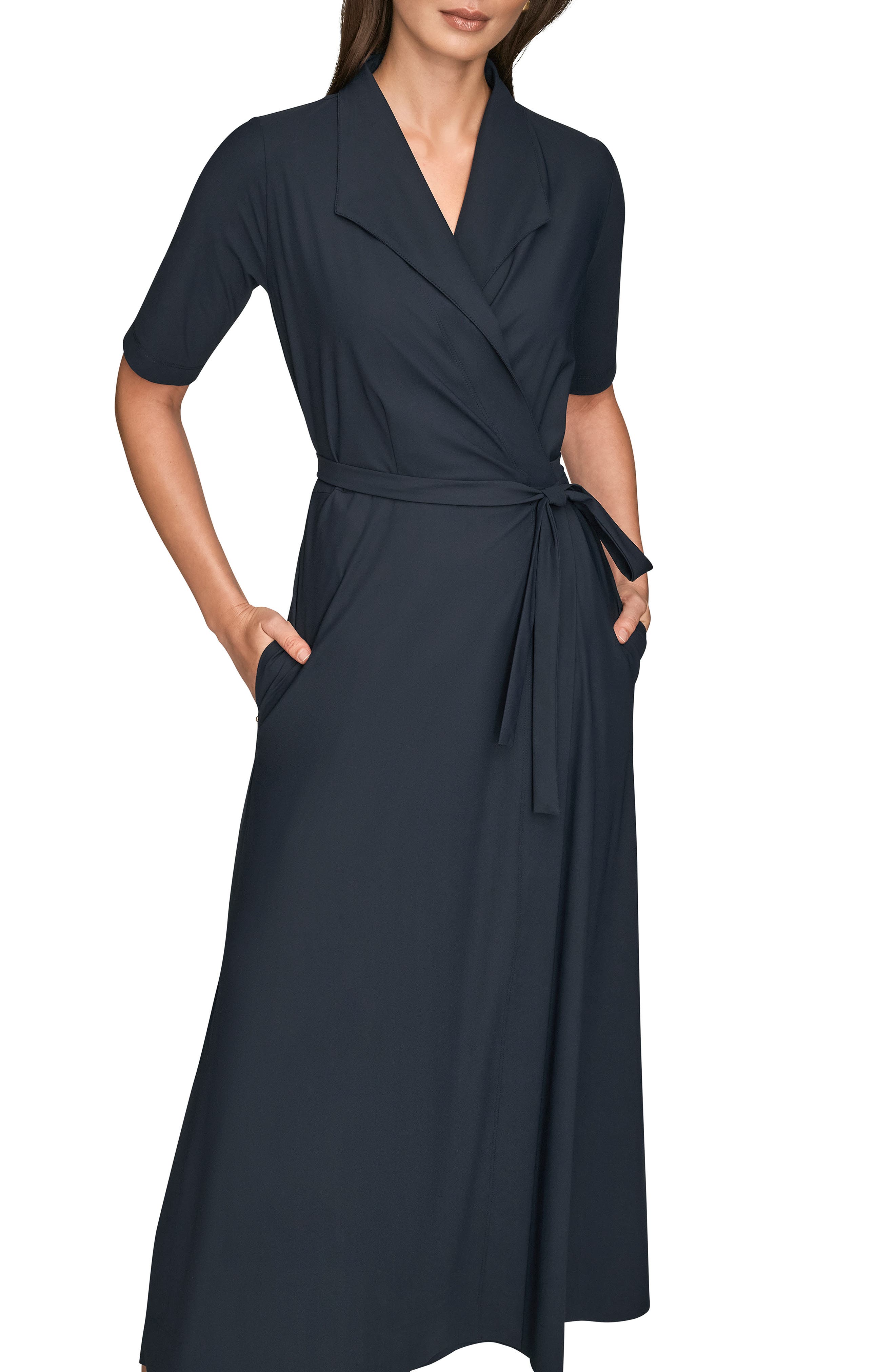 elbow sleeve dress casual Wdfiry Midi Dress for Womens V Neck Elbow Sleeve Button Dress Cotton Tummy Control Adjustable Casual A-Line Dress