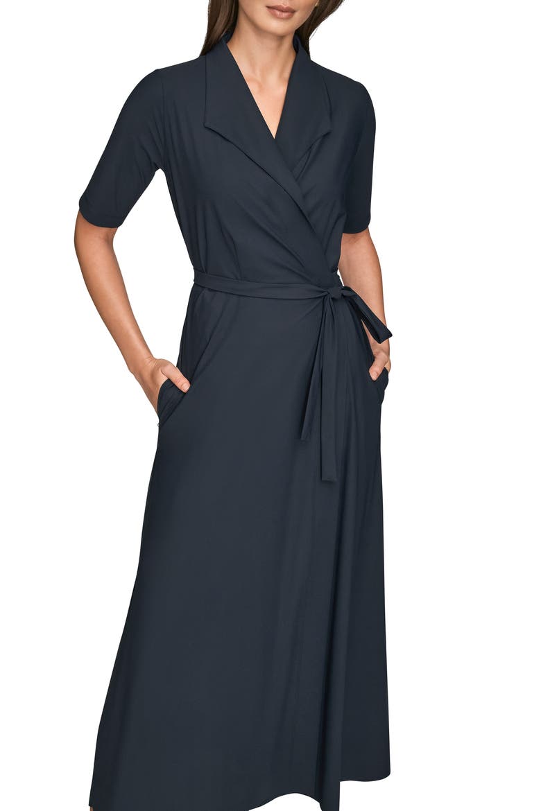 Elbow Sleeve Wrap Maxi Dress, Alternate, color, BLACK