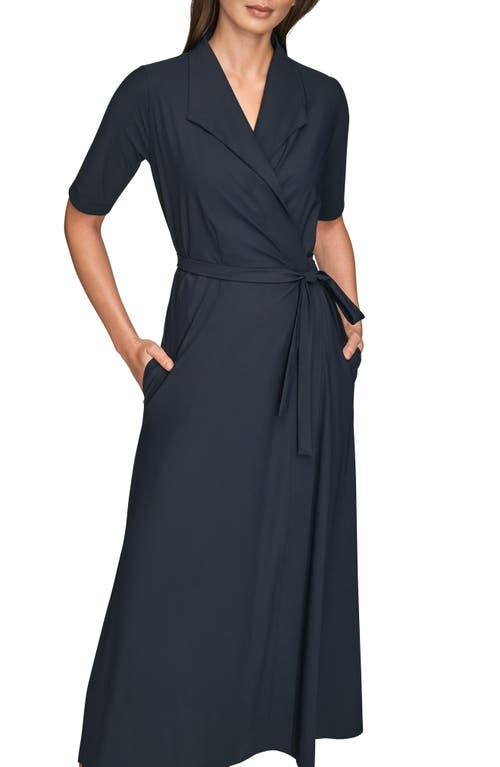 Donna Karan New York Elbow Sleeve Wrap Maxi Dress In Black