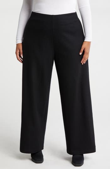 Eileen Fisher Wool Wide Leg Pants In Black