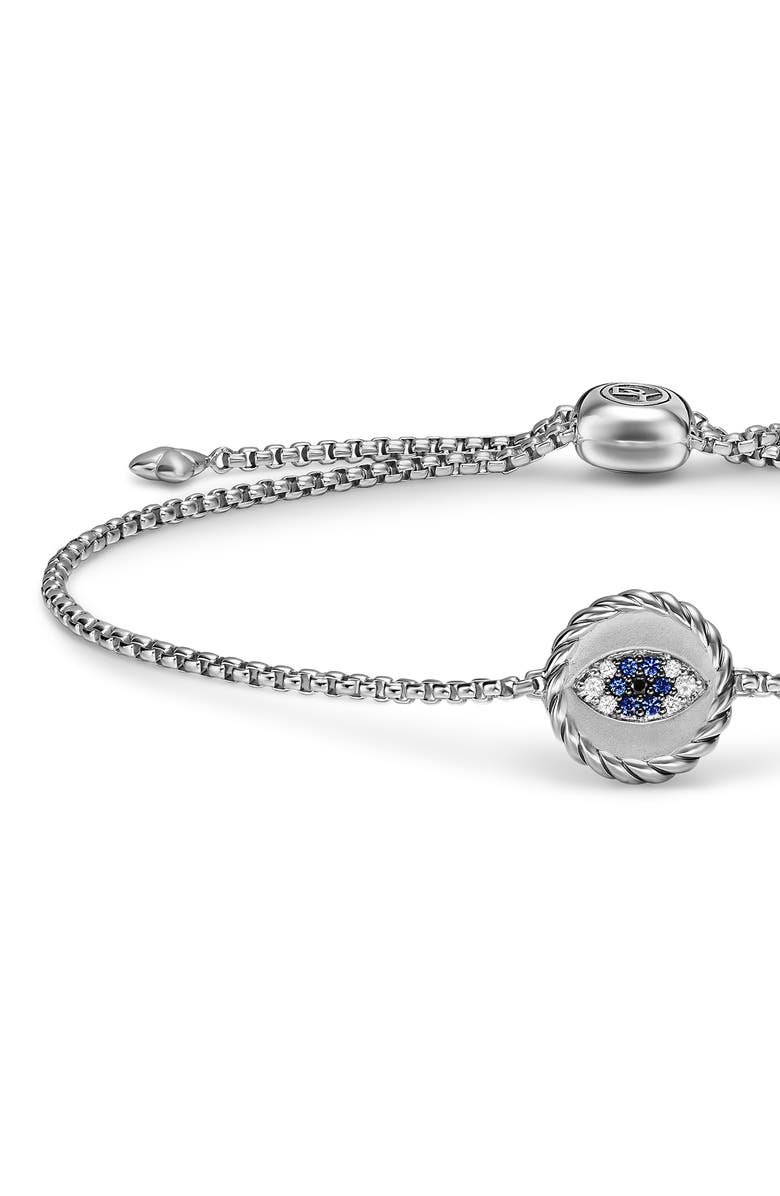 David Yurman Cable Collectibles Evil Eye Bracelet in Sterling Silver with Light Blue Sapphires, Black Diamonds and Diamonds, 11mm, Alternate, color, Silver Pave