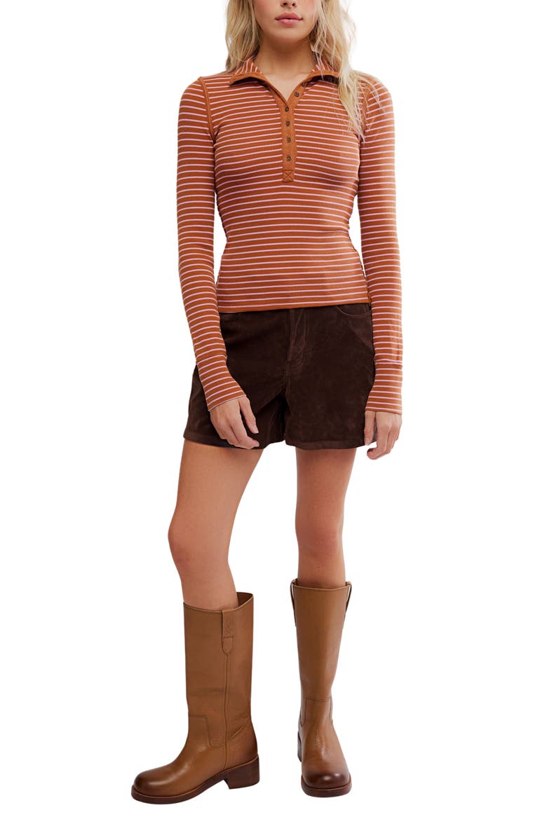 Free People Lake Stripe Rib Henley, Alternate, color, Cinnamon Combo