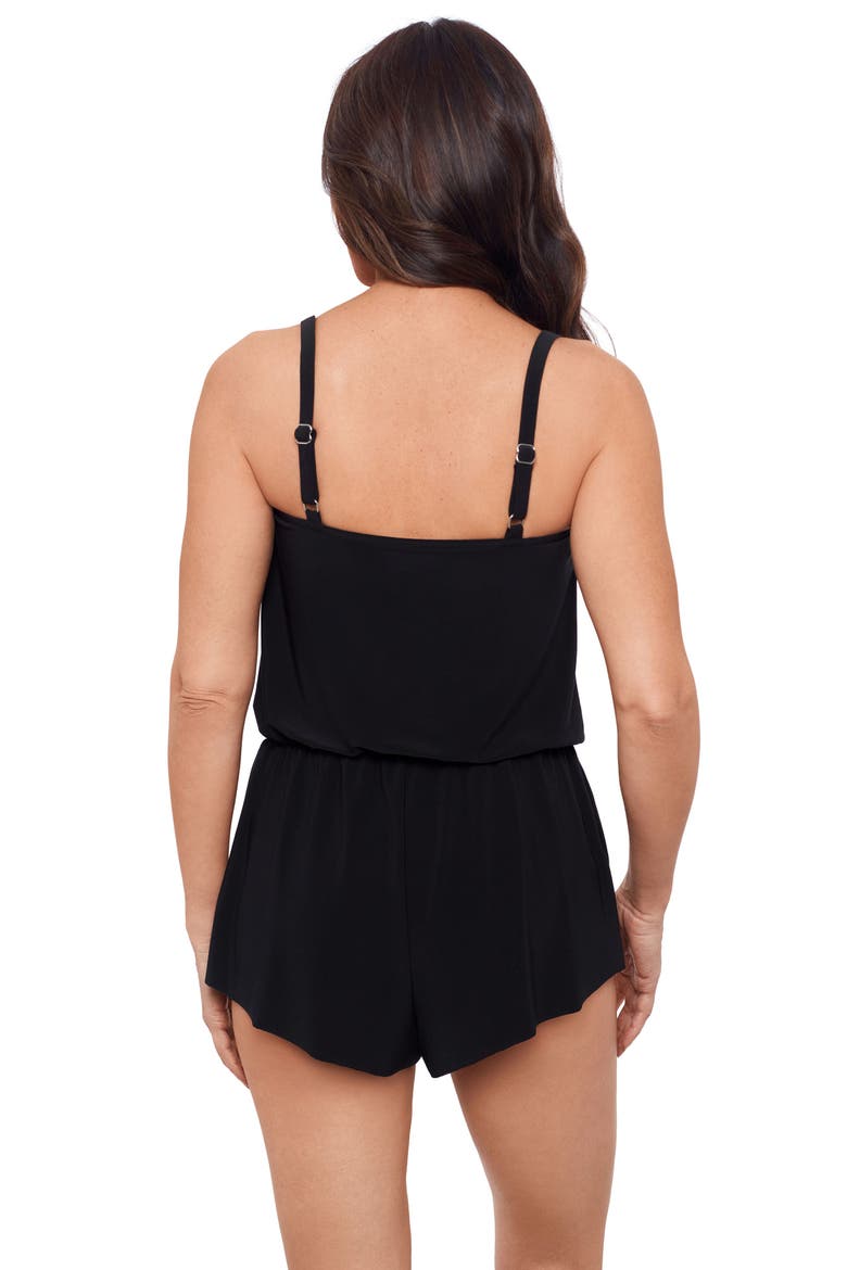 V-Neck Blouson Slimming Swimsuit Romper with Pockets, Alternate, color, Black