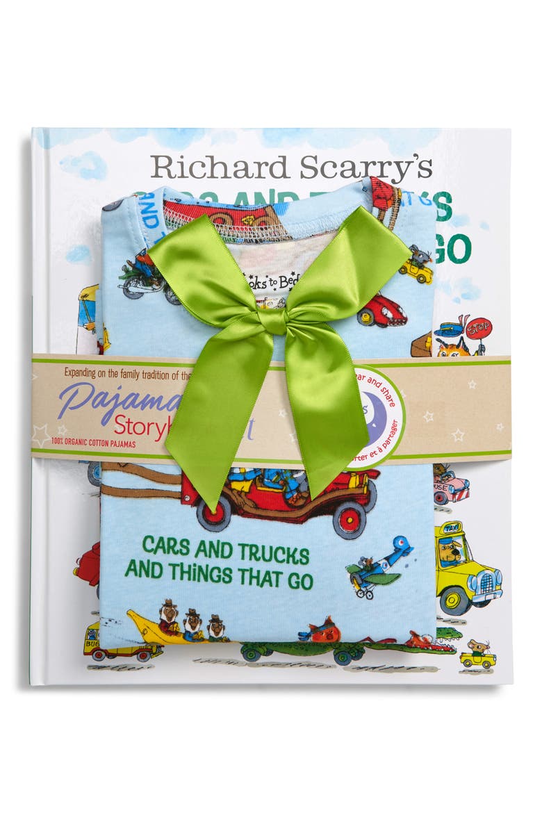Cars and Trucks and Things That Go Fitted Two-Piece Pajamas & Book Set, Alternate, color, BLUE