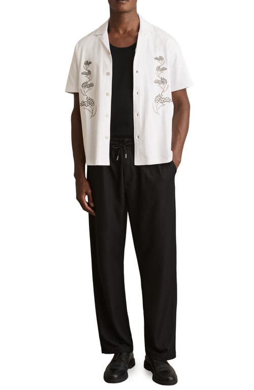 Reiss Goya Short Sleeve Floral Embroidered Cuban Shirt In White