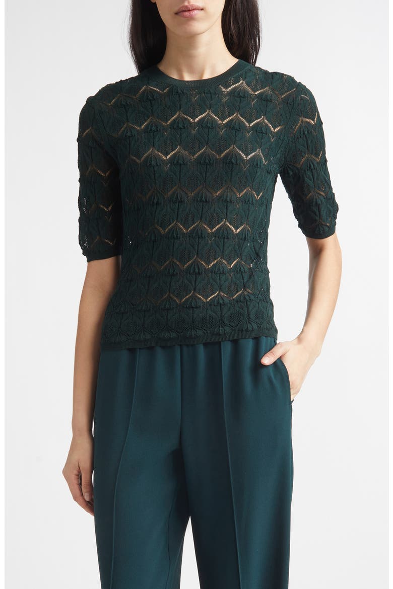 Pointelle Knit Cotton Blend Sweater, Main, color, JUNIPER