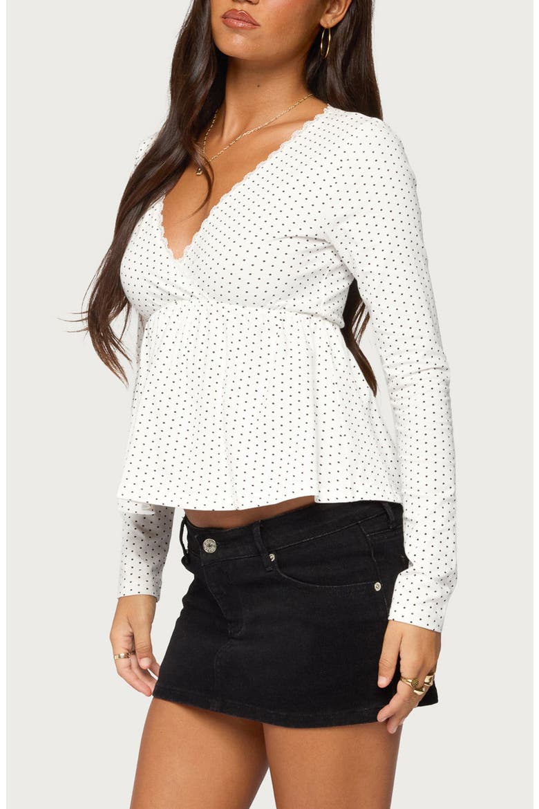 Kenzie Polka Dot Long Sleeve Stretch Cotton Babydoll Top, Alternate, color, WHITE-AND-BLACK