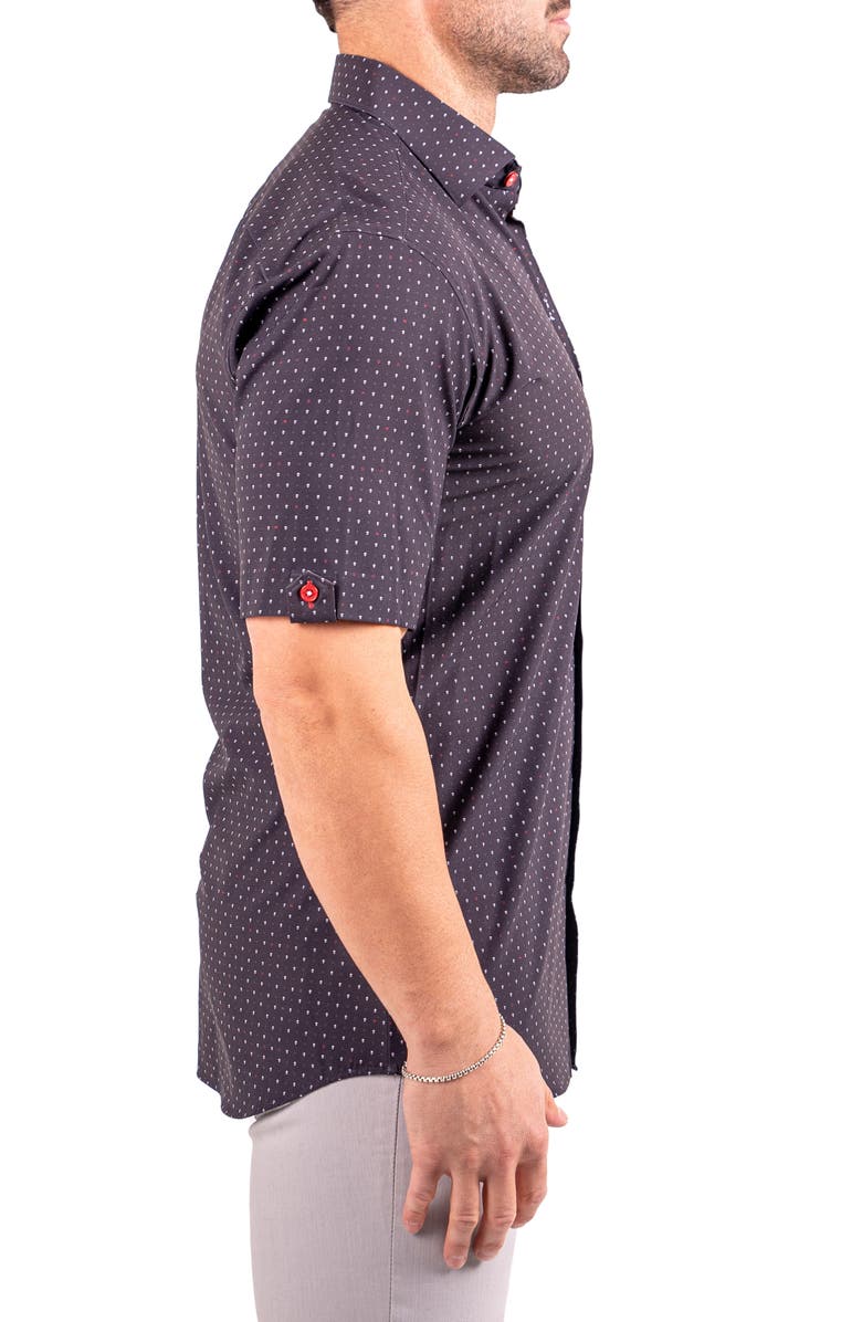 Maceoo Galileo Resistance Dot Print Short Sleeve Button-Up Shirt, Alternate, color, Black