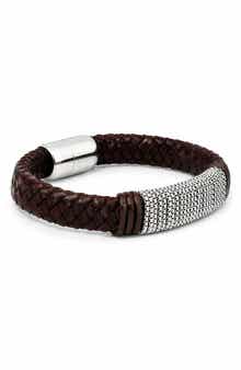 Men's Braided Leather & Mesh Bracelet