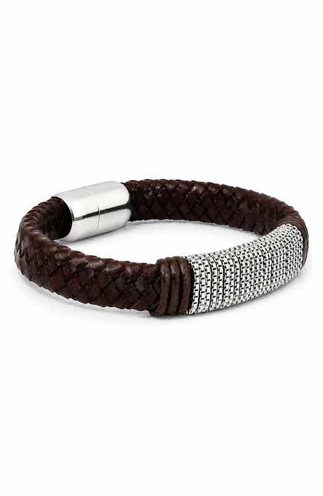 Men's Braided Leather & Mesh Bracelet