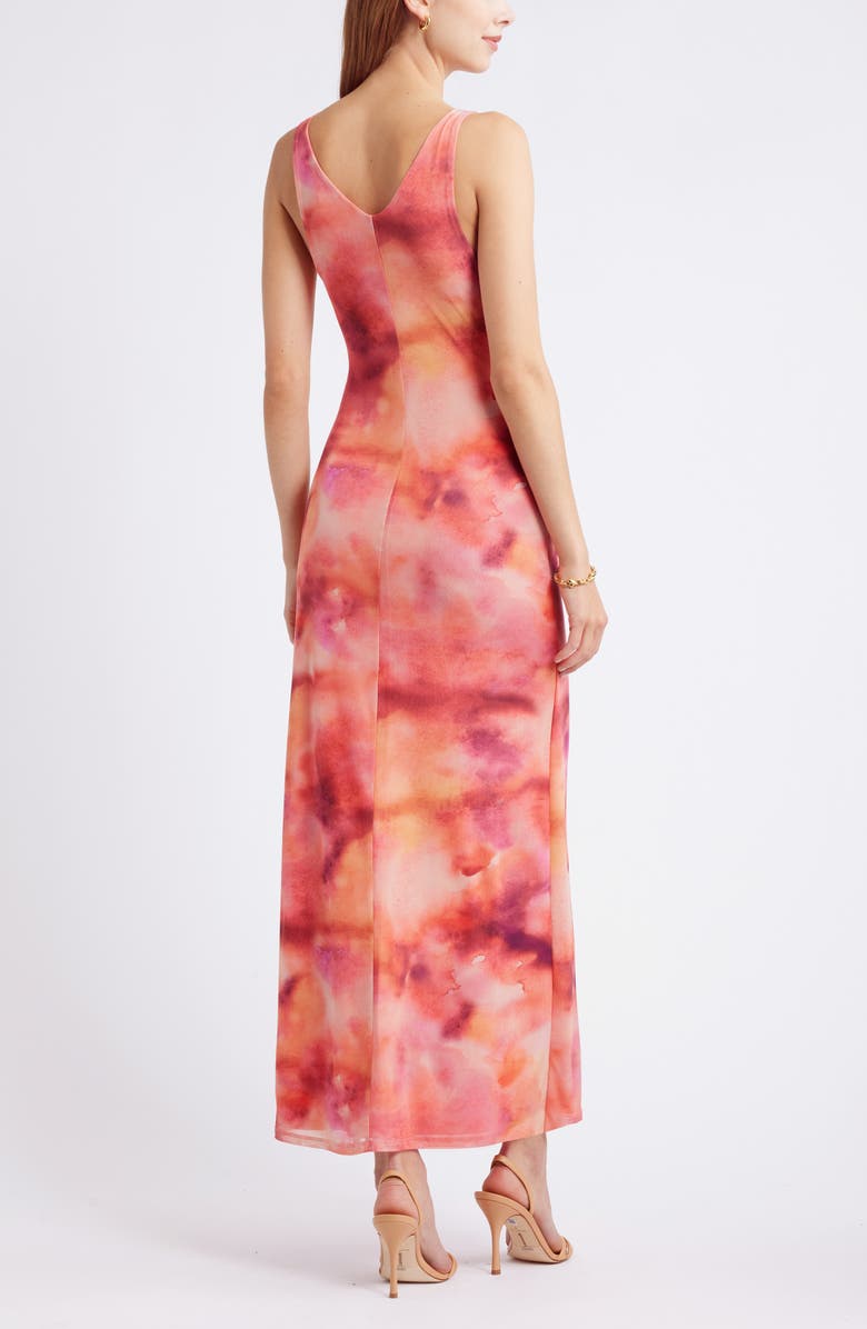 Open Edit Rosette Sleeveless Mesh Dress, Alternate, color, Abstract Watercolors