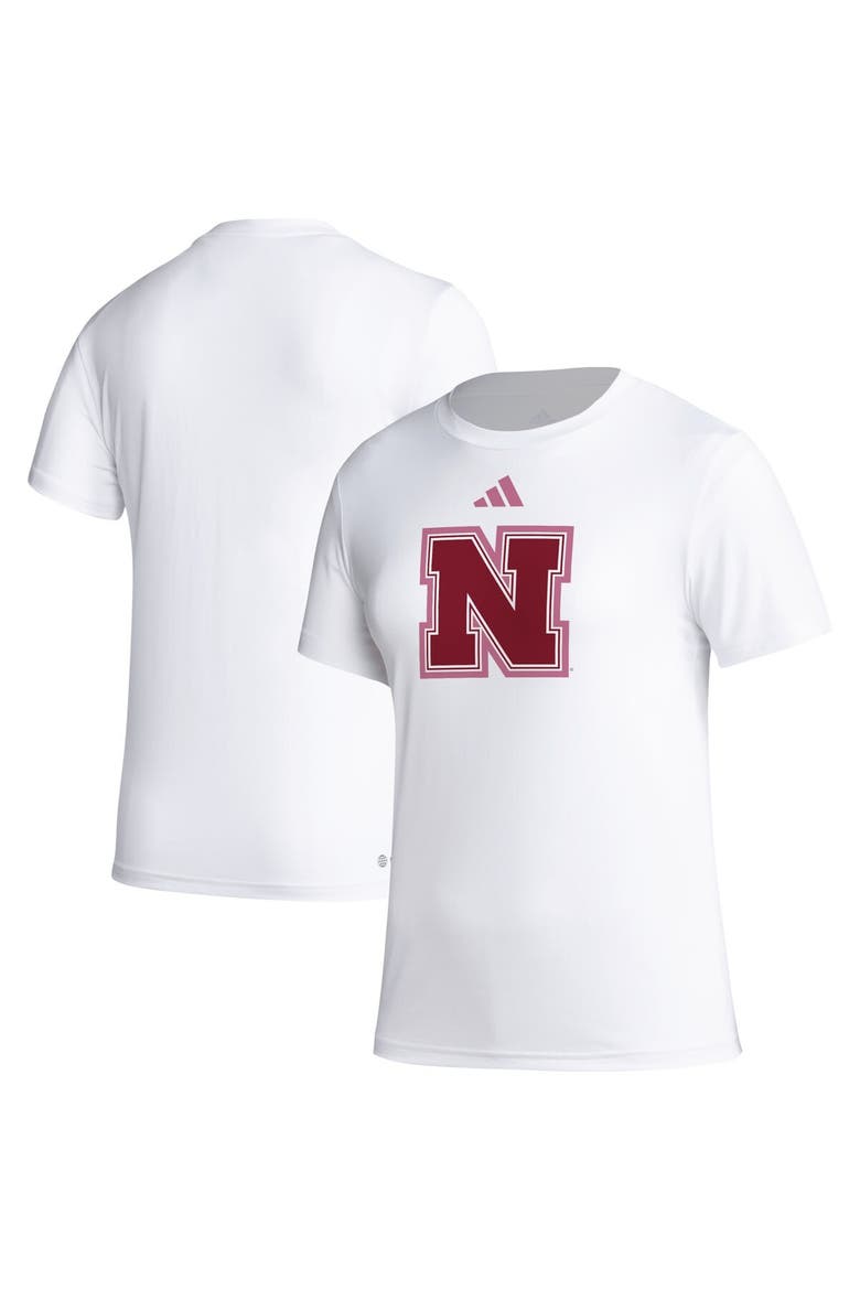 Women's adidas White Nebraska Huskers AEROREADY Breast Cancer Awareness Pregame T-Shirt, Main, color, White