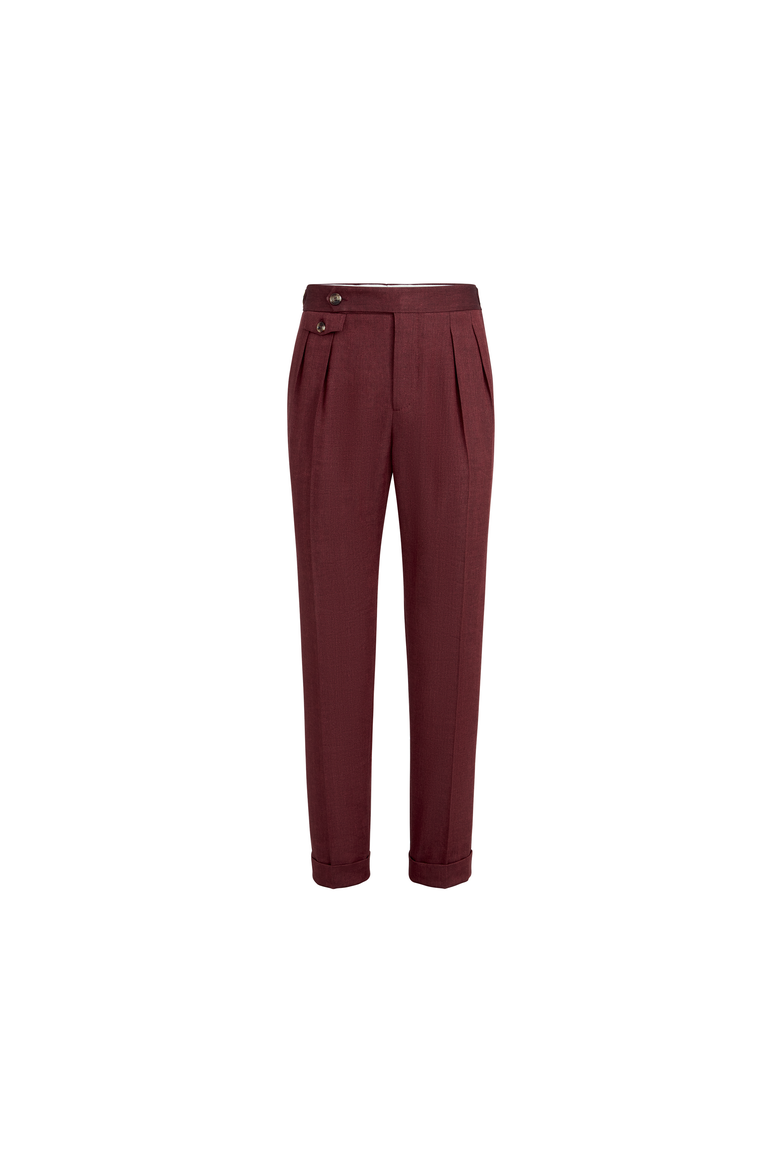 Linen and virgin wool trousers, Alternate, color, Cherry