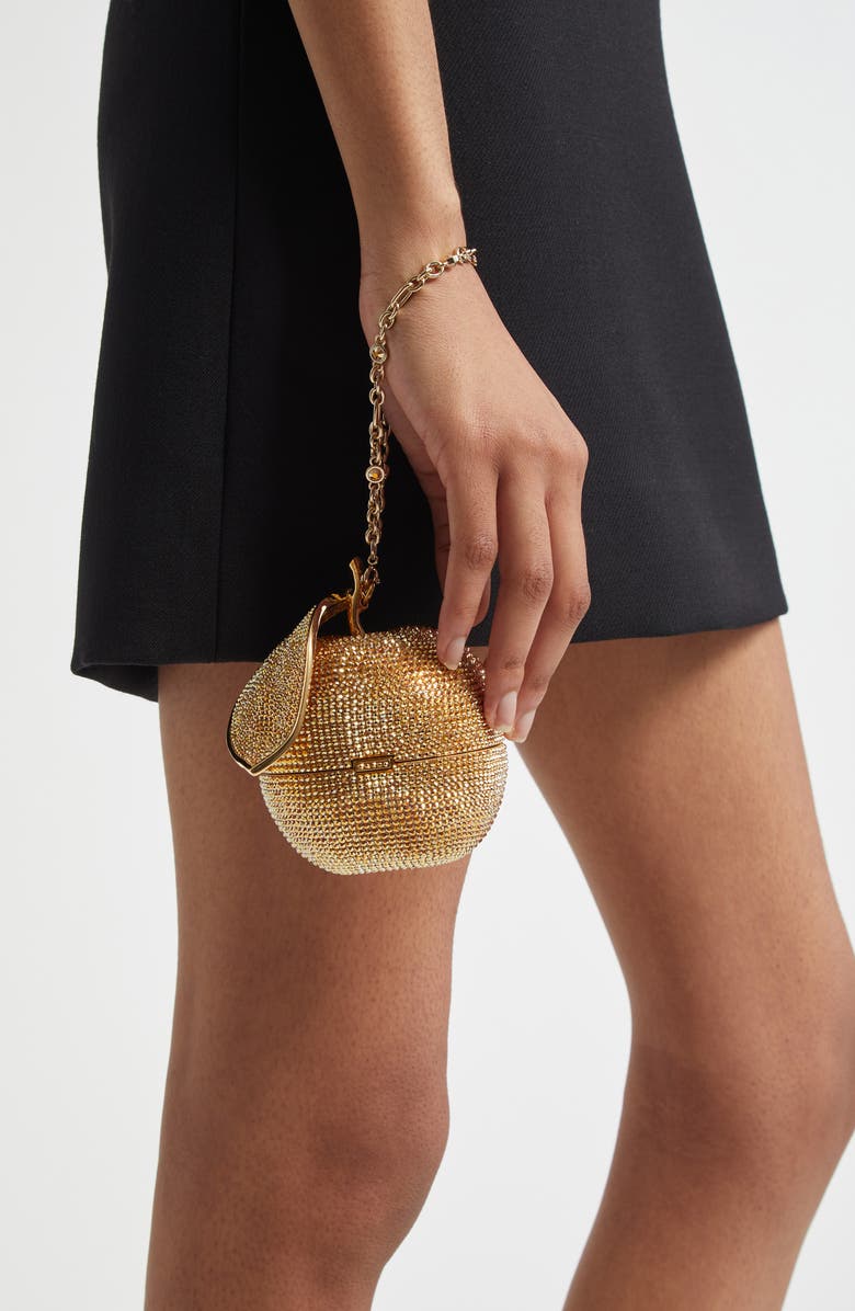 JUDITH LEIBER COUTURE Golden Delicious Apple Crystal Embellished Clutch, Alternate, color,