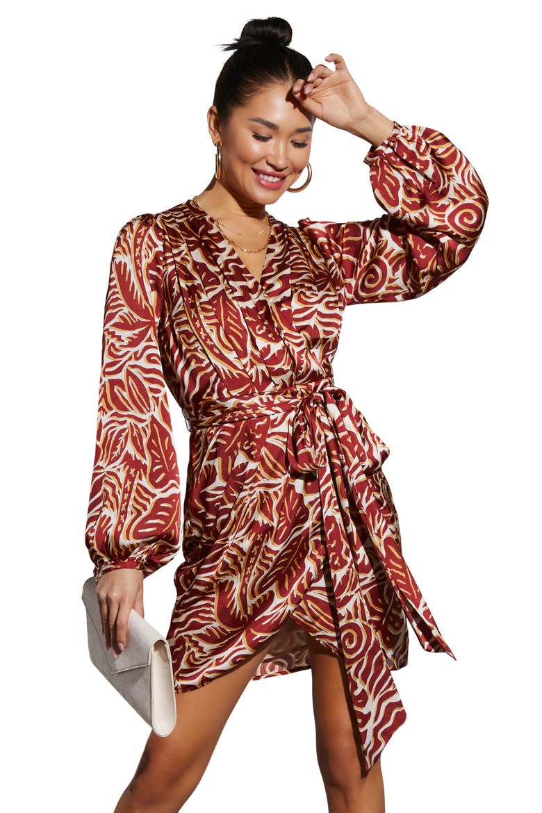 Erin Abstract Print Long Sleeve Minidress, Alternate, color, RUST