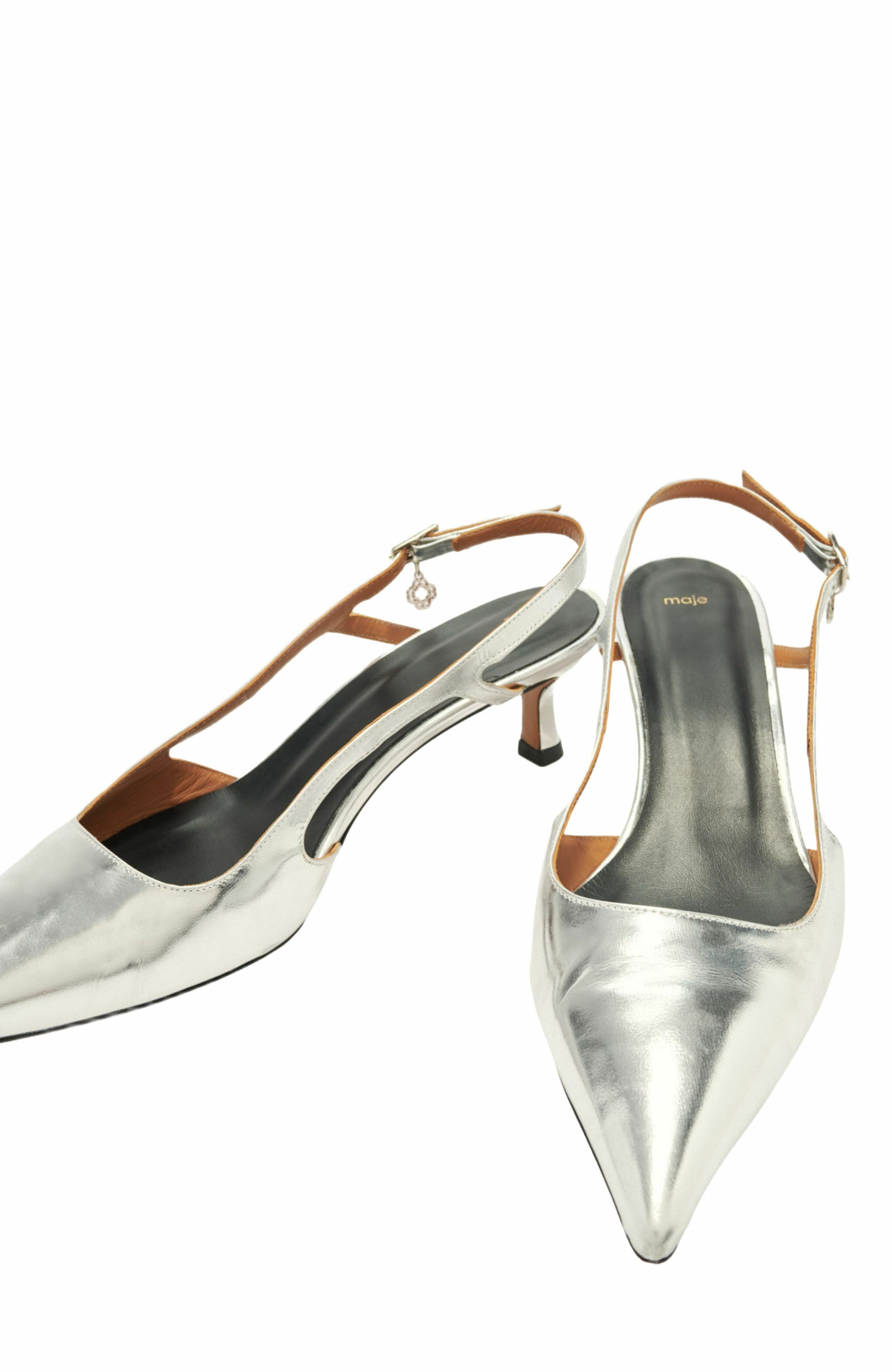 maje Silver leather strappy heels, Alternate, color, Silver