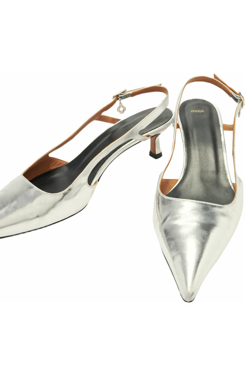 maje Silver leather strappy heels, Alternate, color, Silver