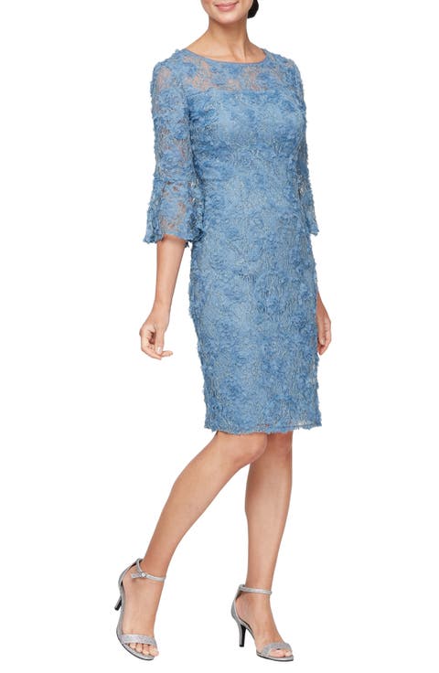 Metallic Floral Appliqué Cocktail Dress