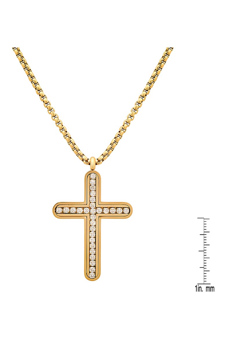Men's 18K Gold Plated Stainless Steel Cubic Zirconia Cross Pendant Necklace, Alternate, color, GOLD