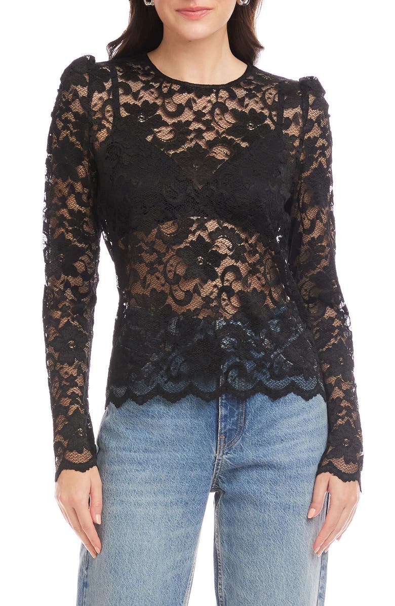 FIFTEEN TWENTY Maylani Sheer Stretch Lace Top, Main, color, Black