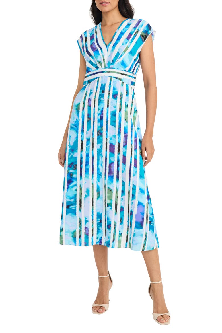 Cap Sleeve Midi Dress, Main, color, SOFT WHITE/ BREEZE BLUE