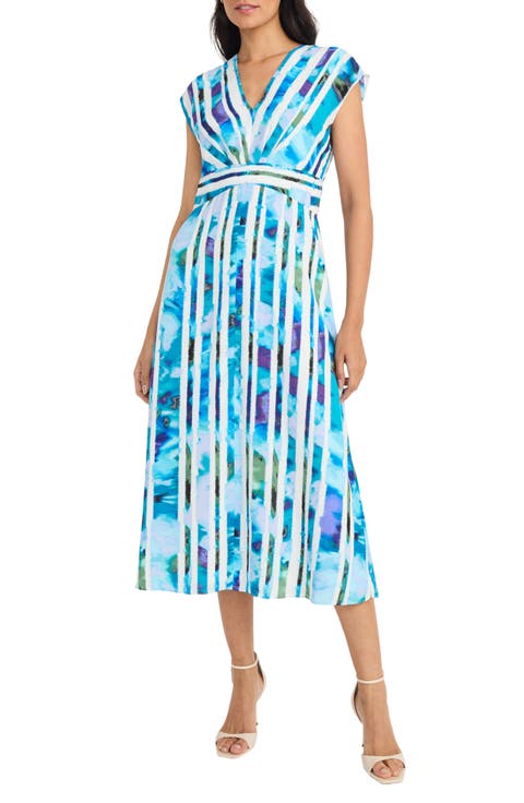 V-Neck Cap Sleeve Midi Dress