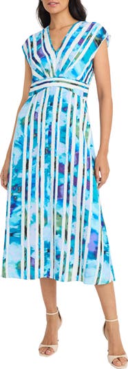 V-Neck Cap Sleeve Midi Dress